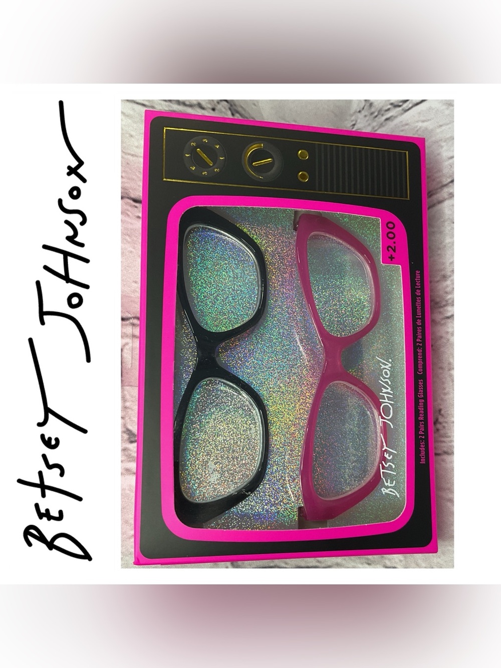 🌟🌟 Betsey Johnson Black and Pink Cat Eye Reading Glasses Set